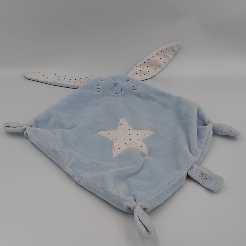 Doudou plat lapin bleu blanc étoile TEX BABY