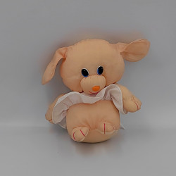 Peluche Puffalump lapin beige robe blanche fleurs rose 20 cm
