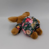 Ancienne peluche lapin marron vert rose fleurs GEPM