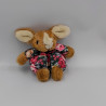 Ancienne peluche lapin marron vert rose fleurs GEPM 