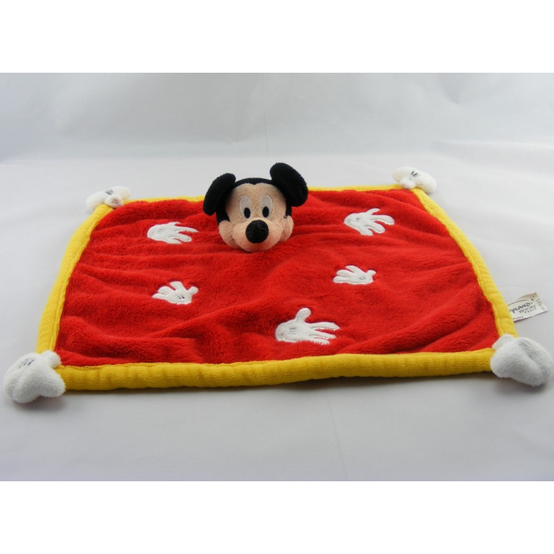 Doudou plat carré Mickey jaune bleu vert nuage DISNEYLAND