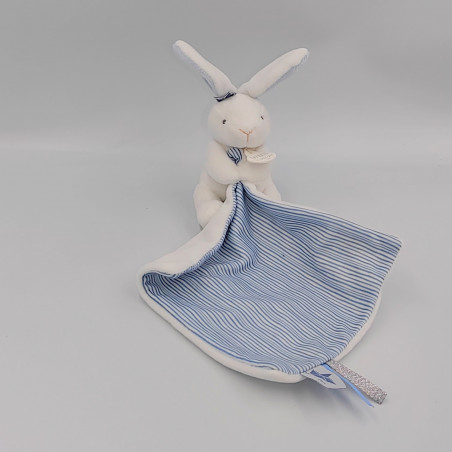 Doudou et compagnie lapin blanc bleu rayé mouchoir Matelot
