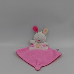 Doudou plat lapin rose blanc orange SUCRE D'ORGE