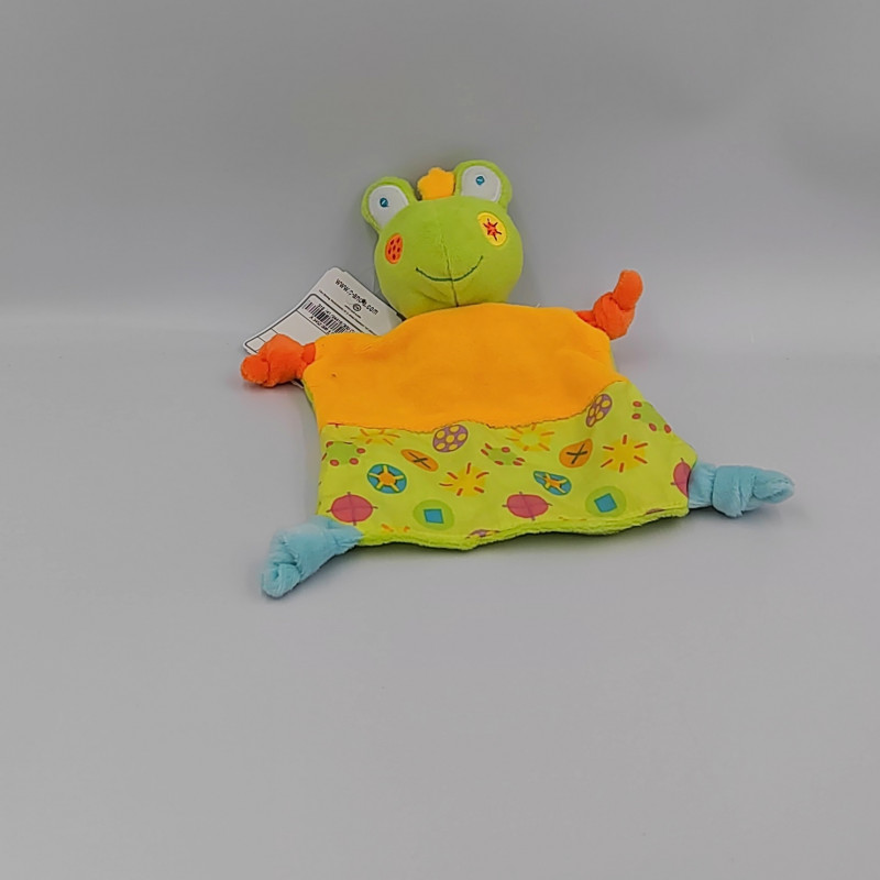 Doudou plat grenouille vert orange bleu BABY CLUB