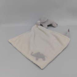 Doudou éléphant blanc gris rayé mouchoir RATT START