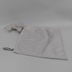 Doudou éléphant blanc gris rayé mouchoir RATT START