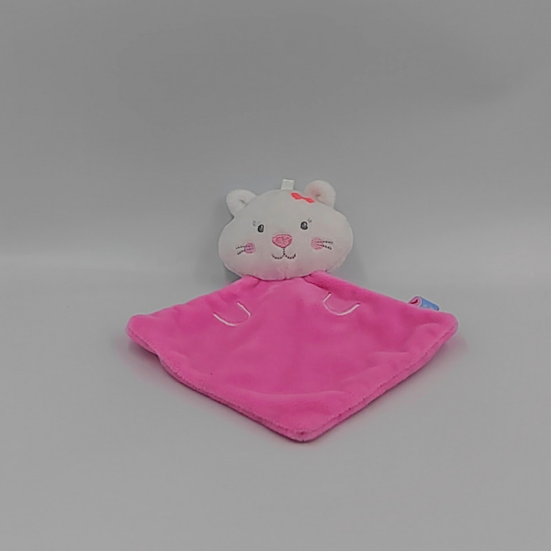 Doudou plat chat blanc rose SUCRE D'ORGE