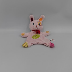 Doudou plat lapin rose vert jaune rouge pois rapiécé NICOTOY