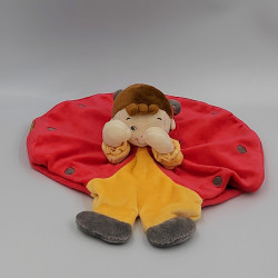 Doudou plat poupée lutin garçon coccinelle rouge jaune NICOTOY
