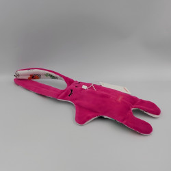 Doudou plat lapin blanc rose fleurs double face CATIMINI