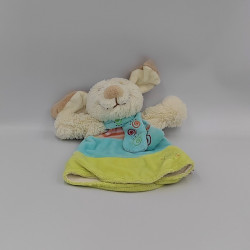 Doudou marionnette chien blanc bleu vert orange Kishoo Tifoo NOUKIE'S