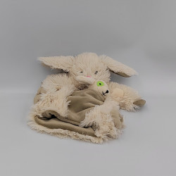 Doudou marionnette lapin écru beige marron avec chien HISTOIRE D'OURS