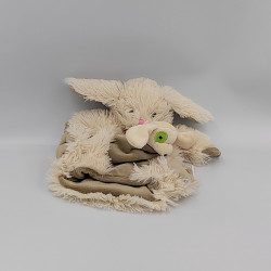 Doudou marionnette lapin écru beige marron avec chien HISTOIRE D'OURS