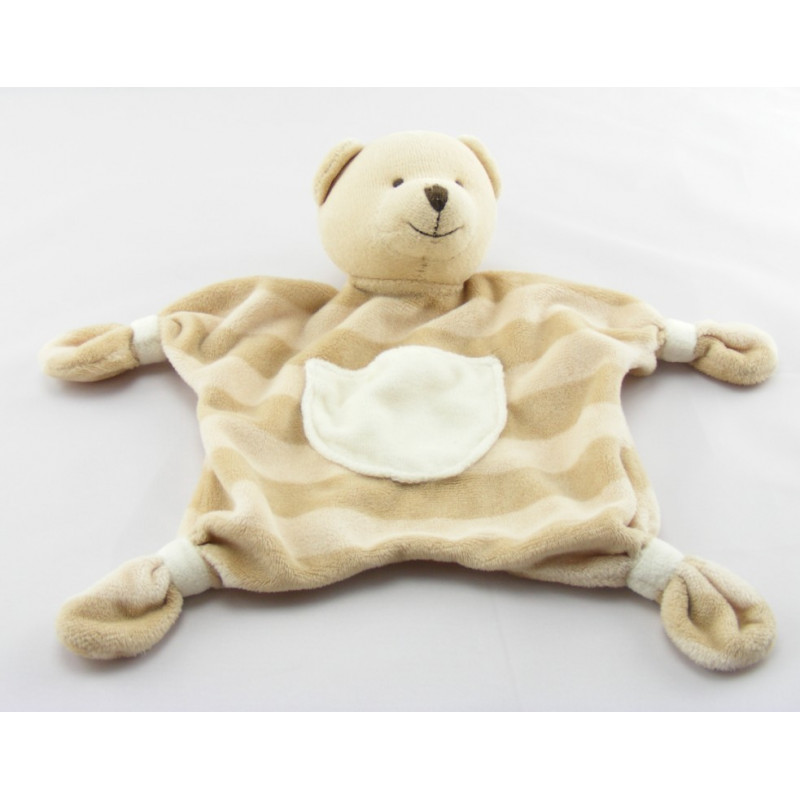 Doudou plat lapin beige marron poche CMP