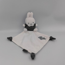 Doudou lapin MIFFY mouchoir blanc gris laine