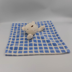Doudou plat couverture ours bleu blanc JAINCO