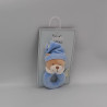 Doudou hochet ours bleu blanc beige MES PETITS CAILLOUX CMP