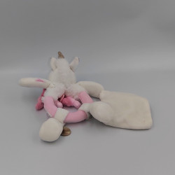 Doudou et compagnie hochet licorne rose blanche doré mouchoir