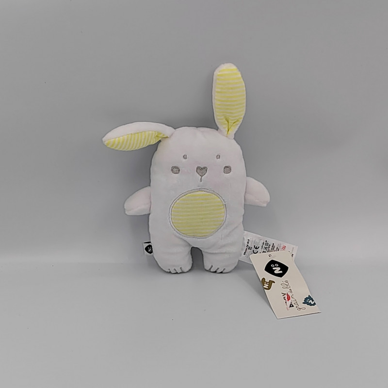 Doudou lapin blanc jaune rayé GRAIN DE BLE
