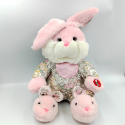 Ancienne peluche lapin rose fleurs chaussons VNK