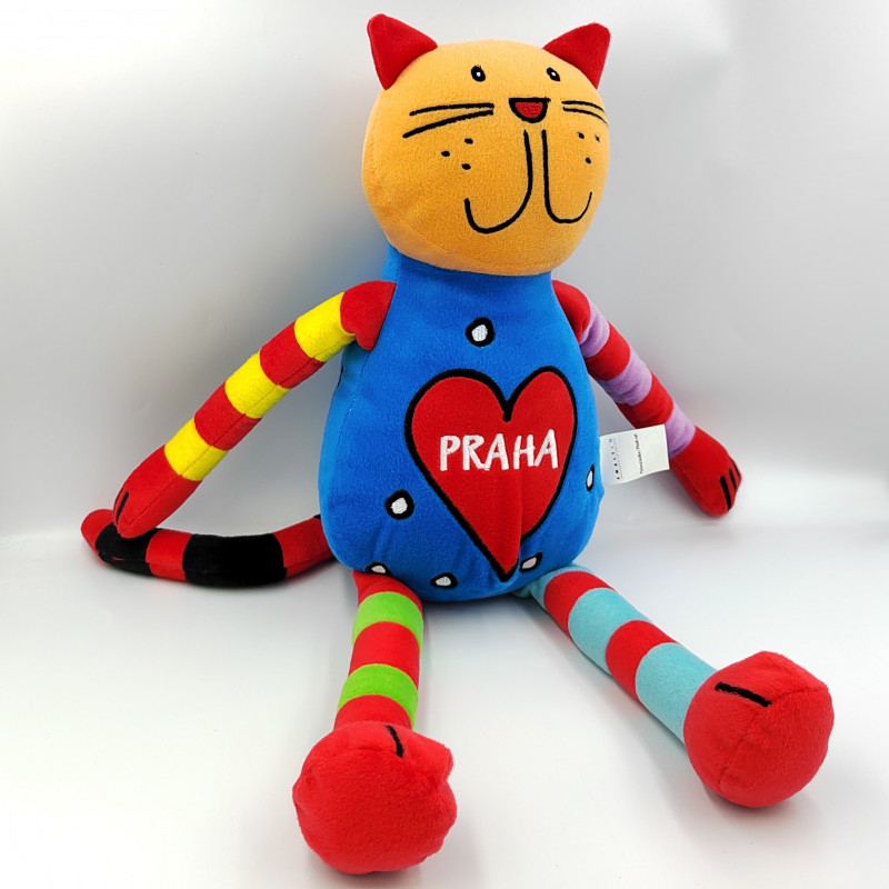 Grande peluche chat bleu orange rouge jaune Praha SMALTUM