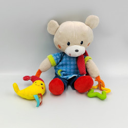 Doudou ours gris bleu rouge pois lune hochet SIMBA TOYS NICOTOY
