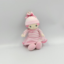 DOUDOU POUPÉE CHIFFON ROSE TENDRE COEUR COROLLE