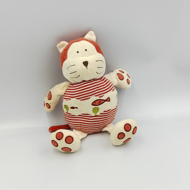 Doudou chat blanc rouge poissons SUCRE D'ORGE