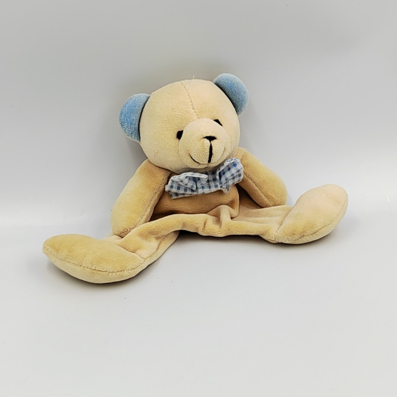 DOUDOU SEMI PLAT OURS BEIGE NOEUD VICHY BLEU VERTBAUDET