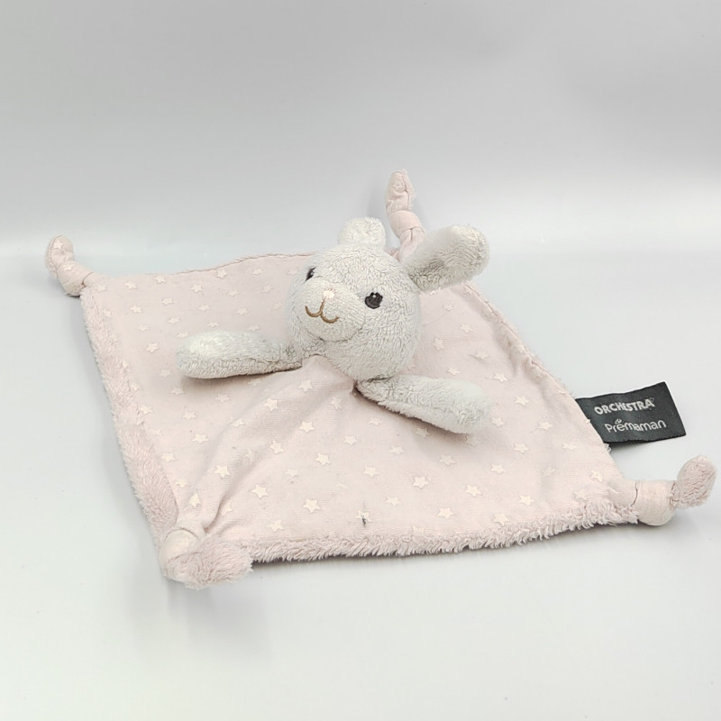 Doudou plat lapin rose blanc étoiles PREMAMAN ORCHESTRA