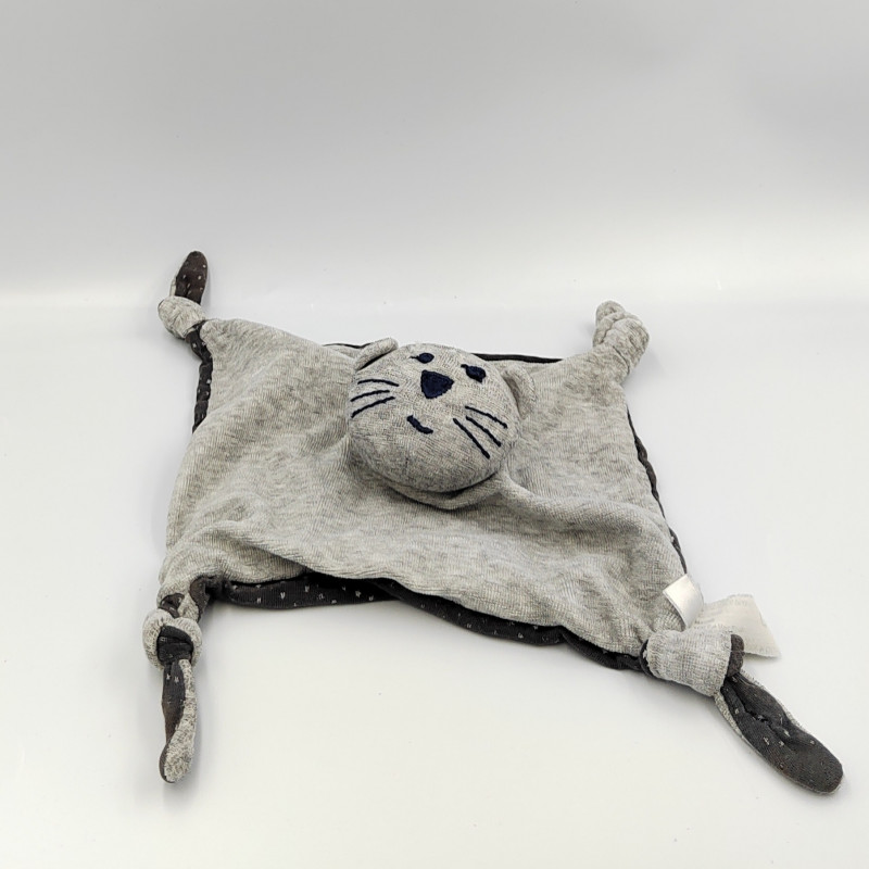 Doudou plat chat gris noir étoiles BOUT'CHOU BOUTCHOU