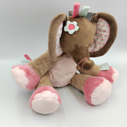 Doudou éléphant beige marron rose bleu fleurs Charlotte NATTOU