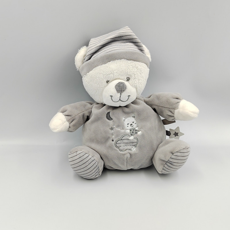 DOUDOU OURS GRIS BLANC RAYÉ MAX ET SAX