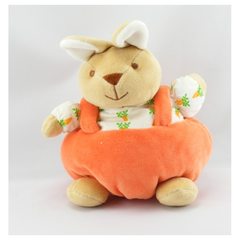 Doudou lapin beige pull vert NOUKIE'S