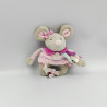 Doudou et compagnie hochet souris grise rose violet fleur Pearly