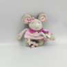 Doudou et compagnie hochet souris grise rose violet fleur Pearly