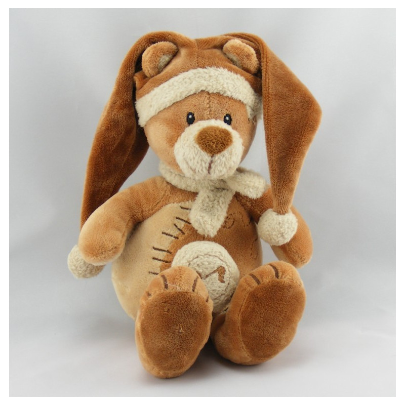 Doudou ours marron rapiécé avec mouchoir BABY NAT