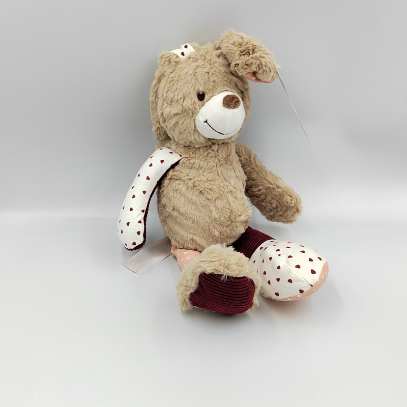 Doudou lapin beige blanc rouge coeurs TAPE A L'OEIL