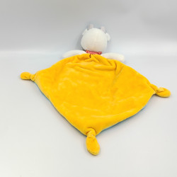 Doudou plat vache bleu jaune gris blanc MOTS D'ENFANTS