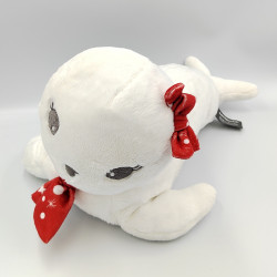 Doudou peluche otarie phoque blanc noeud rouge ORCHESTRA PREMAMAN