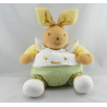 Doudou plat lapin blanc vert oiseau brodé TAKINOU 