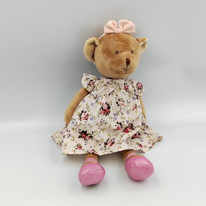 Doudou ours marron robe fleurs BUKOWSKI