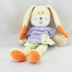 Doudou lapin jaune orange mauve Hello MOTS D'ENFANTS