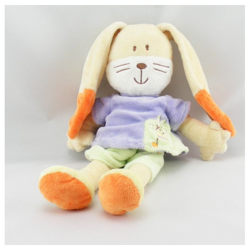 Doudou lapin jaune orange mauve Hello MOTS D'ENFANTS