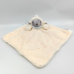 DOUDOU PLAT MOUTON BLANC FOULARD BLEU TEX NEUF