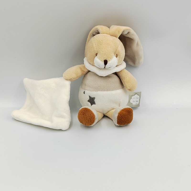 Doudou plat lapin blanc beige gris étoile UN REVE DE BEBE