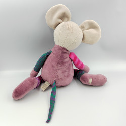 DOUDOU SOURIS GRISE ROSE PRUNE VERT RAYÉ FLEURS BUKOWSKI