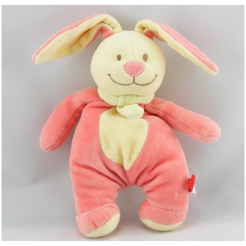 Doudou lapin rose foulard vert TEX  30 cm