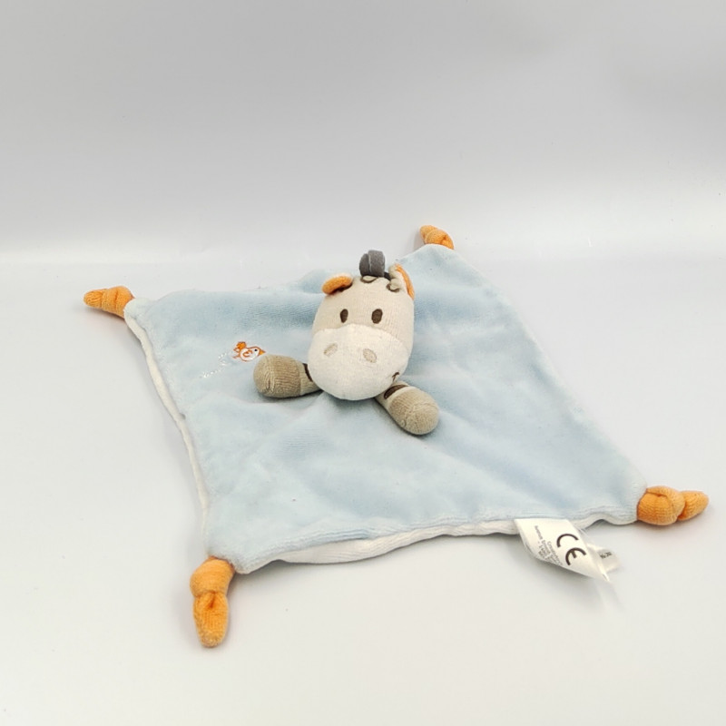 Doudou plat ane zébre bleu oiseau brodé CREATIVTOYS KIABI