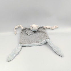 Doudou plat ours gris bleu blanc rayé poisson ZEN KALOO